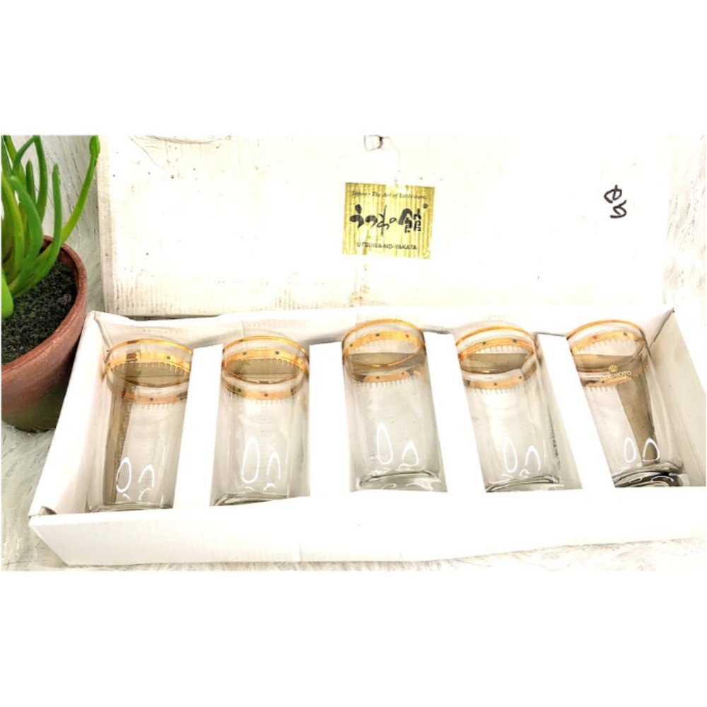 Vintage Mikimoto Crown Gold Rimmed Glassware Set